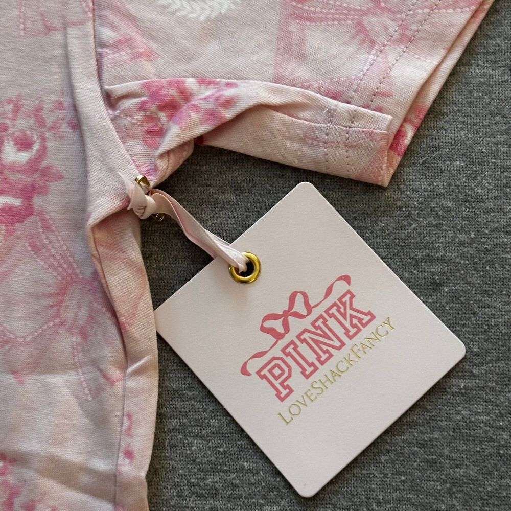 PINK x LoveShackFancy Beaux Icons Floral Bow Short Sleeve Cotton Campus T-Shirt - Picture 6 of 11